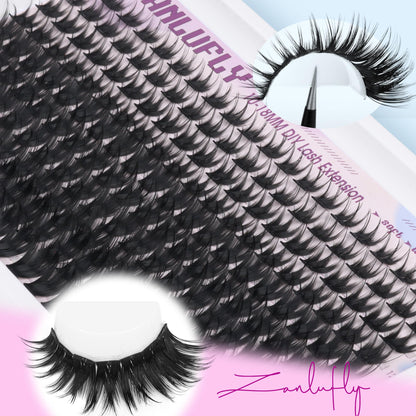 ZANLUFLY Wispy Lash Clusters D Curl 180Pcs | Natural 3D Look, 10-18mm