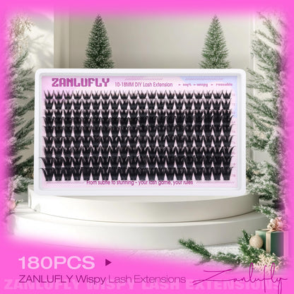 ZANLUFLY Wispy Lash Clusters D Curl 180Pcs | Natural 3D Look, 10-18mm