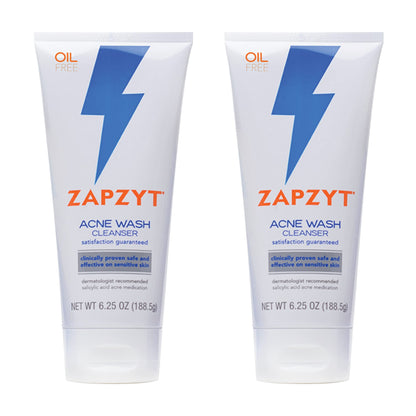 Zapzyt Acne Wash – 6.25 oz (Pack of 2) | Hypoallergenic Cleanser with 2% Salicylic Acid
