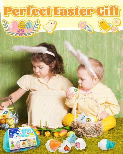 Zartores Easter Egg Toys for Toddlers 1-3 – Colorful Sensory Eggs & Matching Set