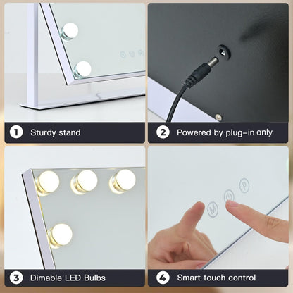 ZBOCAI Vanity Mirror with Lights — 17'' x 13'', 15 Dimmable Bulbs, 3 Color Modes, Smart Touch, 360° Rotation