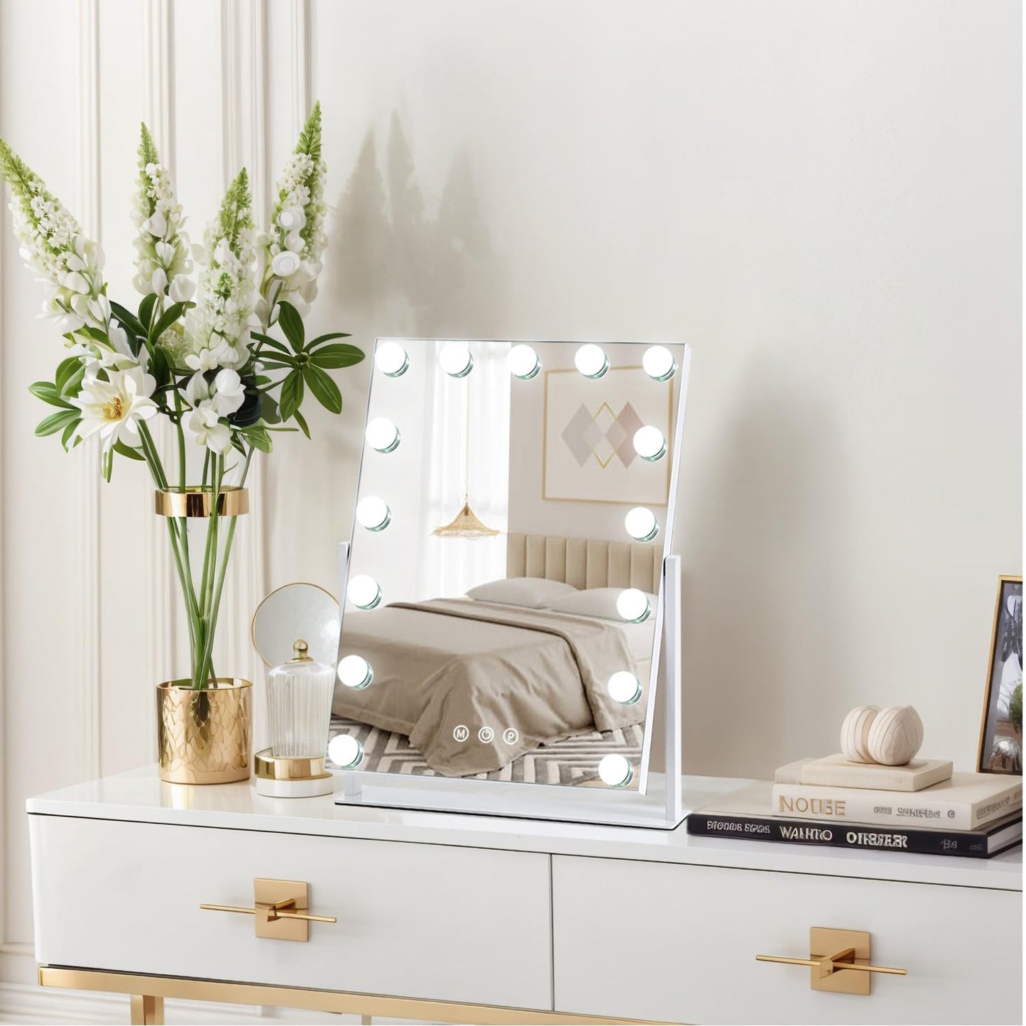 ZBOCAI Vanity Mirror with Lights — 17'' x 13'', 15 Dimmable Bulbs, 3 Color Modes, Smart Touch, 360° Rotation