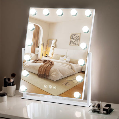ZBOCAI Vanity Mirror with Lights — 17'' x 13'', 15 Dimmable Bulbs, 3 Color Modes, Smart Touch, 360° Rotation