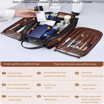 ZCLBJIAHUI Travel Toiletry Bag for Men – Waterproof PU Leather, Triple-Layer with Handle