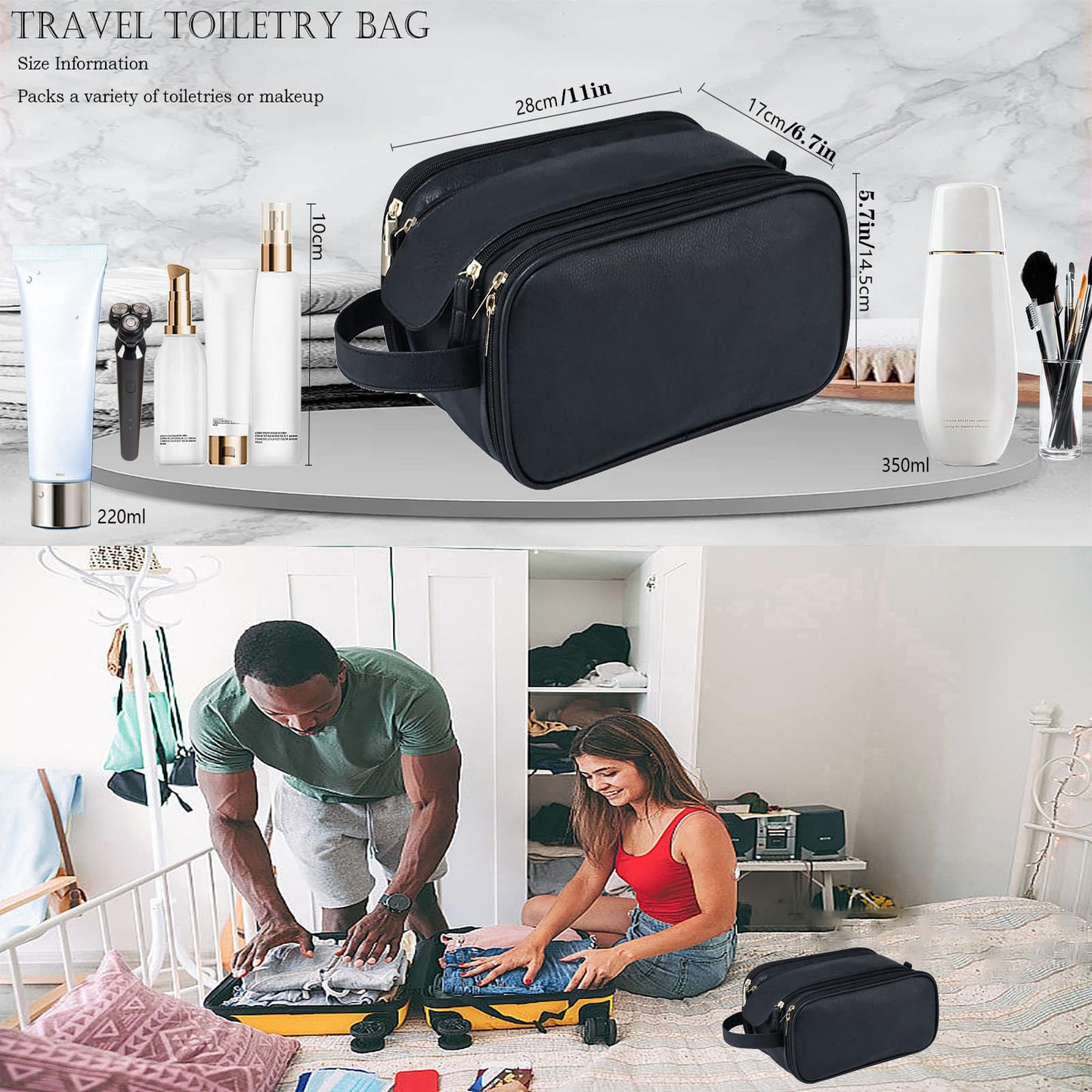 ZCLBJIAHUI Travel Toiletry Bag for Men – Waterproof PU Leather, Triple-Layer with Handle