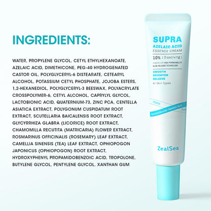 ZealSea 10% Azelaic Acid Facial Cream with AHA & Pionin - Gentle, Barrier-Supporting Formula