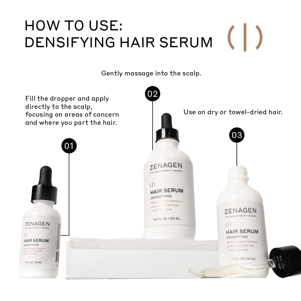Zenagen Densifying Hair Serum for Fine & Thinning Hair | Plant-Based, Water-Based, Non-Greasy | 3.4 oz