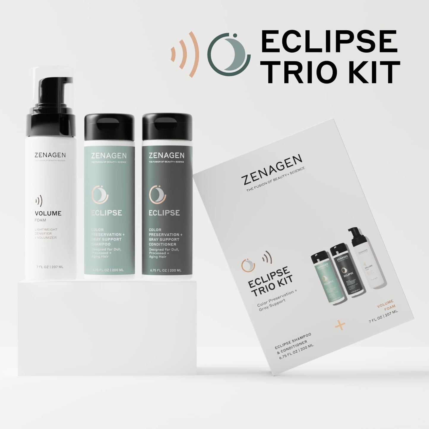 ZENAGEN Eclipse Trio Kit | Color Preservation & Gray Support | Shampoo, Conditioner & Volume Foam