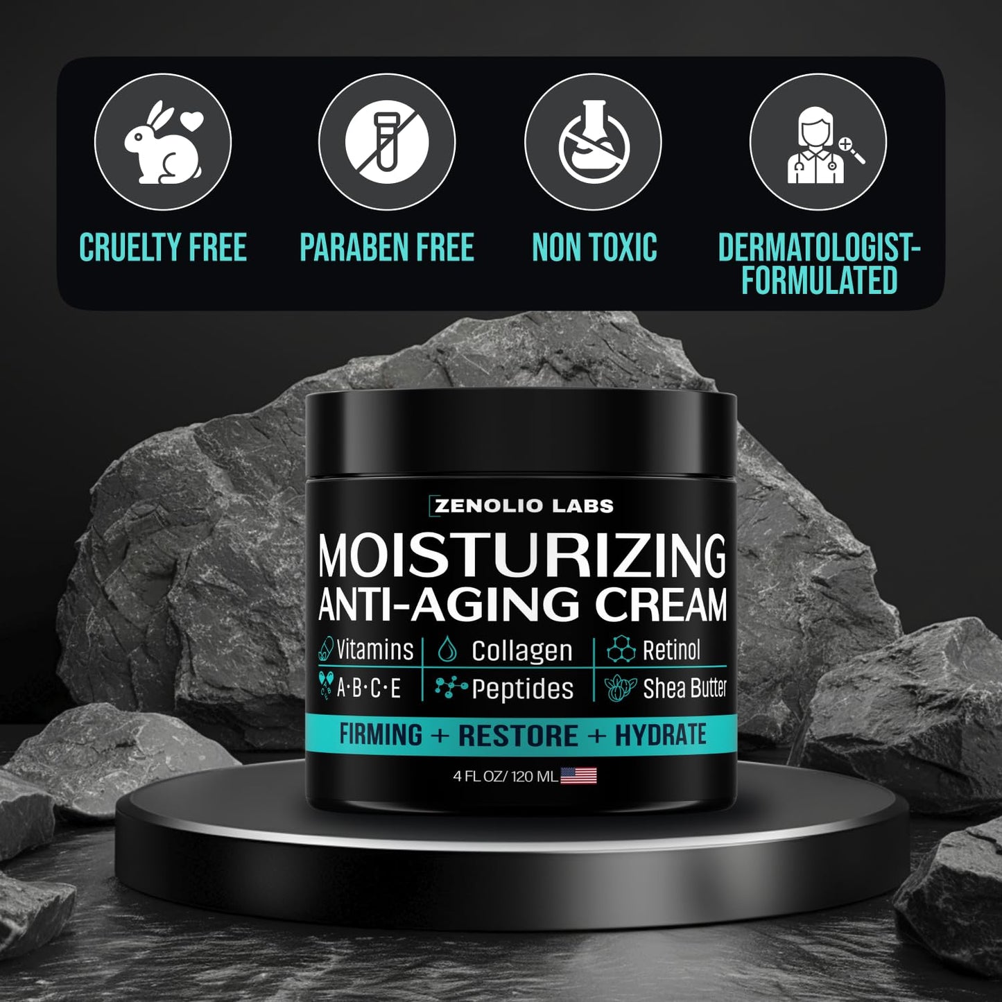 Zenolio Labs Mens Face Moisturizer Cream – Anti-Aging with Retinol & Peptides, 4 oz