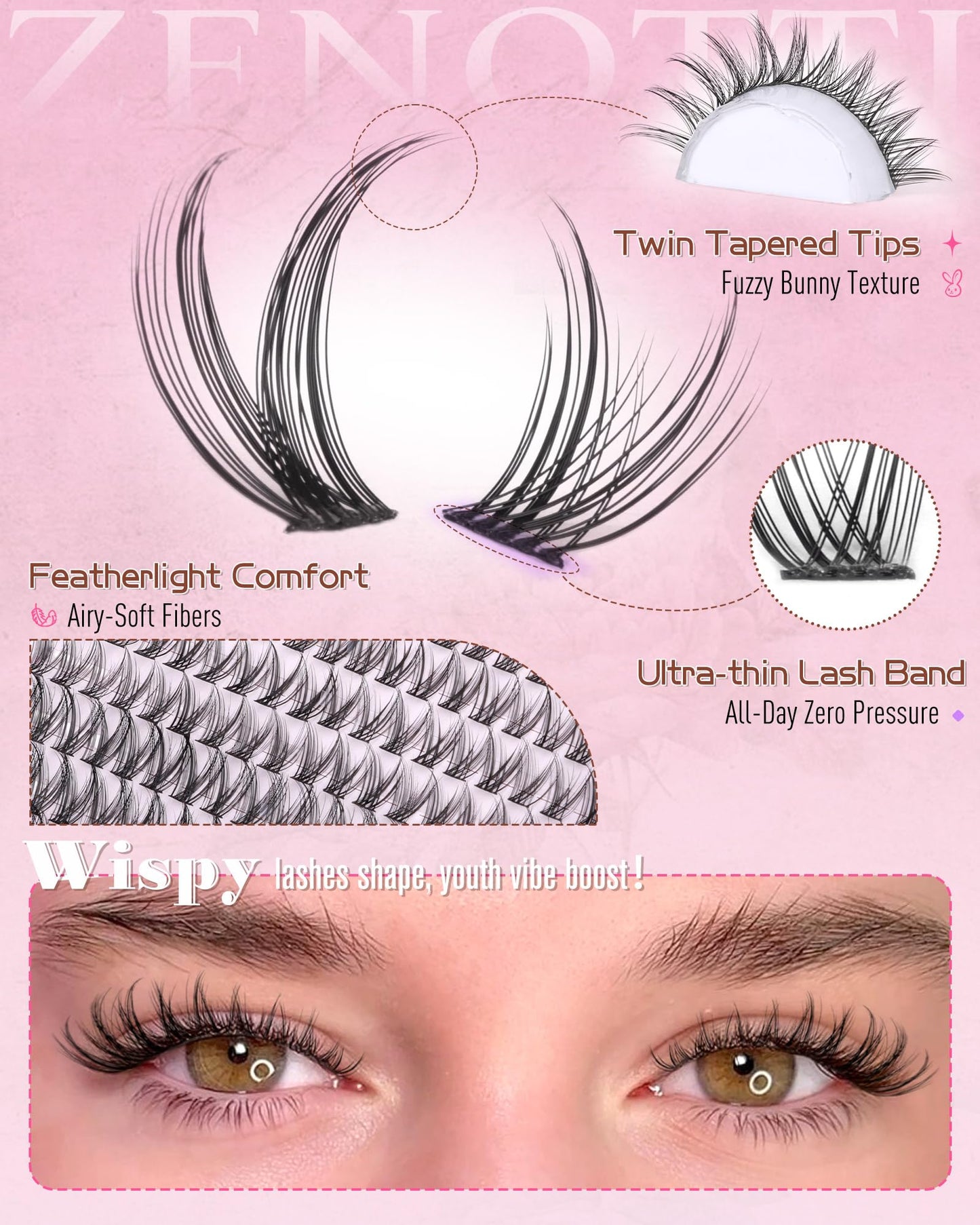 Zenotti Lash Clusters Kit Wispy – DIY Natural Lashes 216pcs (10–16mm)