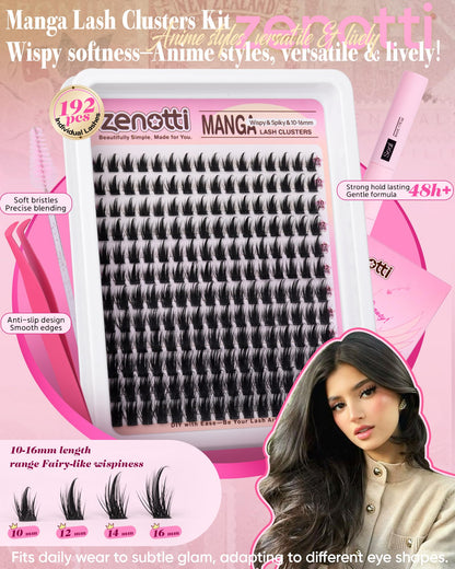 Zenotti Manga Lash Clusters Kit – Wispy Natural Eyelash Clusters for Anime Cosplay & DIY Lashes