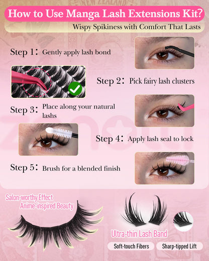 Zenotti Manga Lash Clusters Kit – Wispy Natural Eyelash Clusters for Anime Cosplay & DIY Lashes