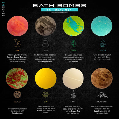 ZenseMe Bath Bombs for Men – Gift Set of 8 Organic Handmade 2.5 oz Bath Bombs