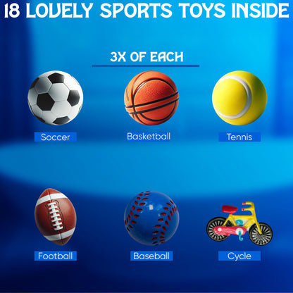 ZenseMe 18-Pack Sports Bath Bombs with Toys Inside – Handmade Organic Kids Gift Set (2.5 oz each)