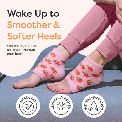 ZenToes Moisturizing Socks for Dry Heels – Vitamin E, Olive & Jojoba Oils (Pink Strawberries, Regular)