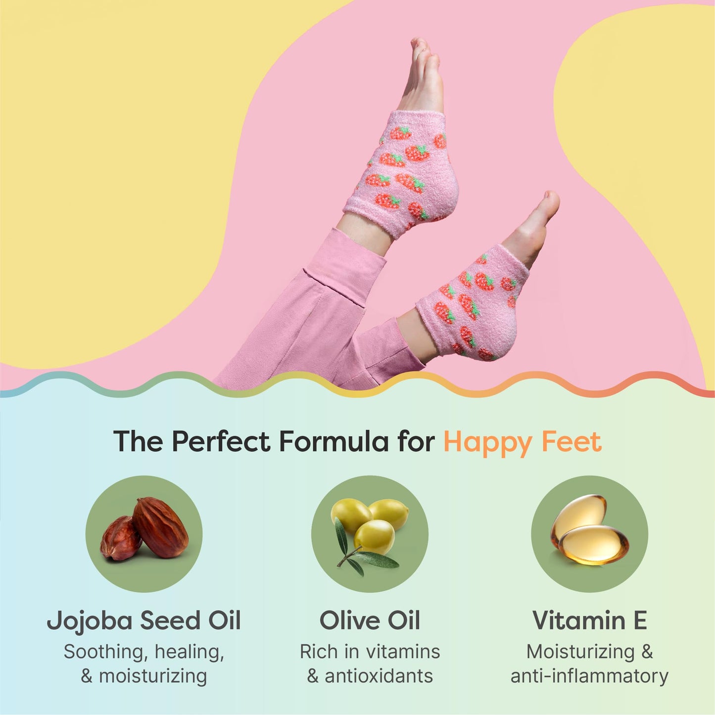 ZenToes Moisturizing Socks for Dry Heels – Vitamin E, Olive & Jojoba Oils (Pink Strawberries, Regular)