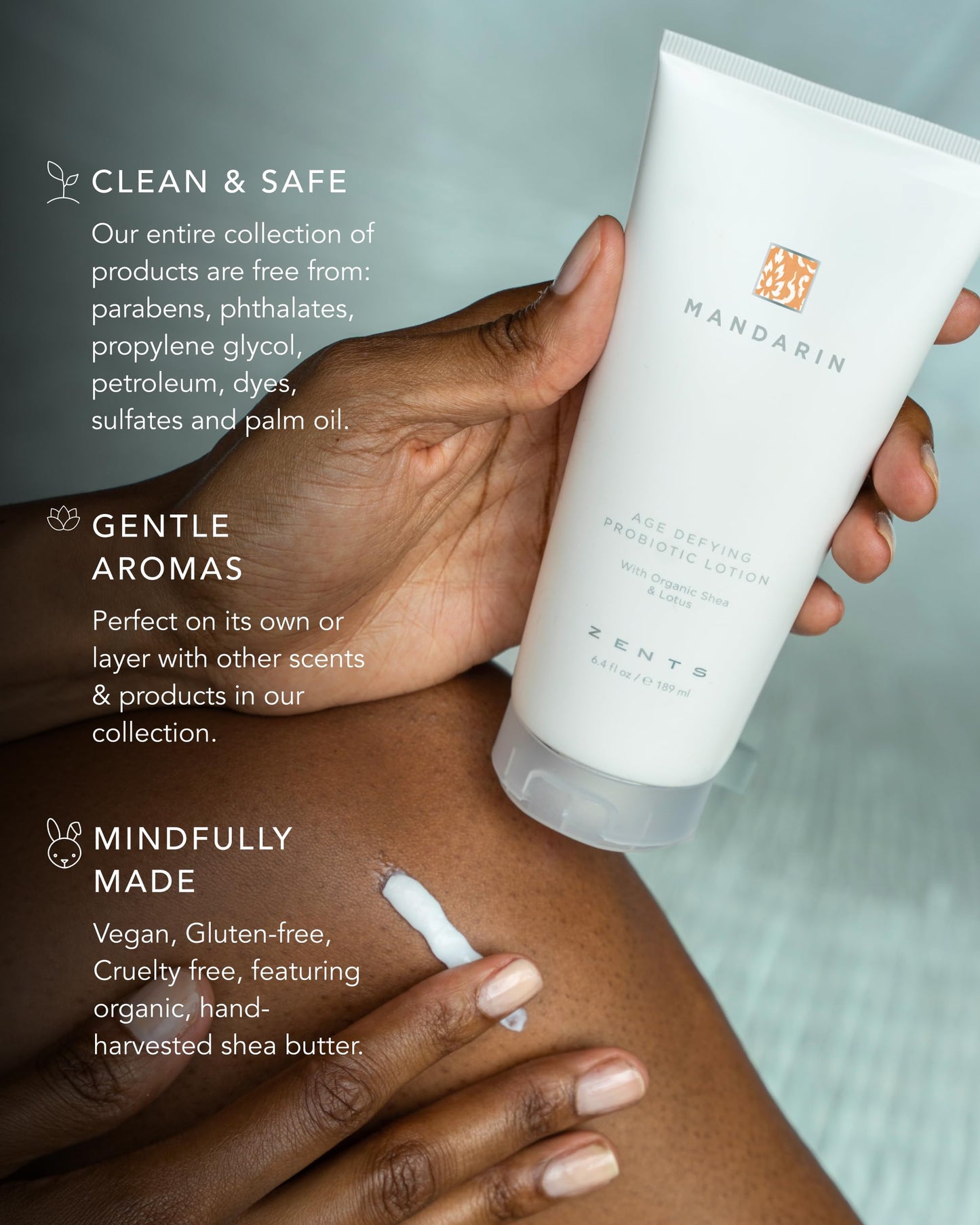 Zents Age-Defying Probiotic Body & Hand Lotion Mandarin | Hyaluronic Acid & Organic Shea Butter | 6.4 oz