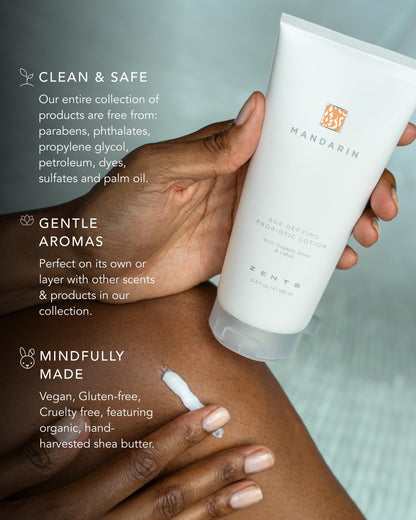 Zents Age-Defying Probiotic Body & Hand Lotion Mandarin | Hyaluronic Acid & Organic Shea Butter | 6.4 oz
