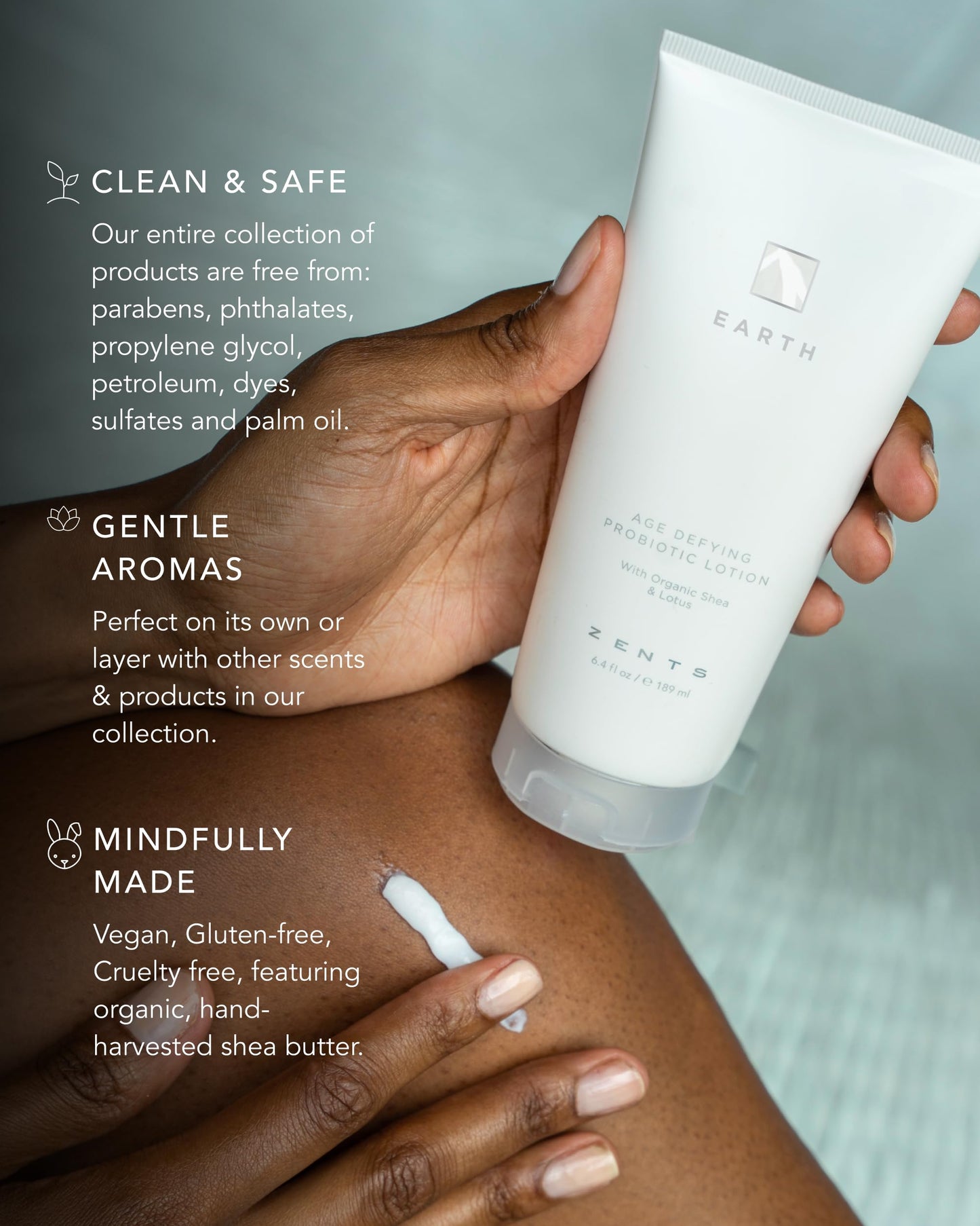 ZENTS Age-Defying Probiotic Body & Hand Lotion Earth – Hyaluronic Acid + Organic Shea Butter | 6.4 fl oz