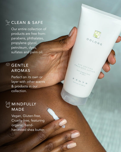 Zents Age-Defying Probiotic Lotion Oolong | Hyaluronic Acid & Organic Shea Butter | 6.4 oz