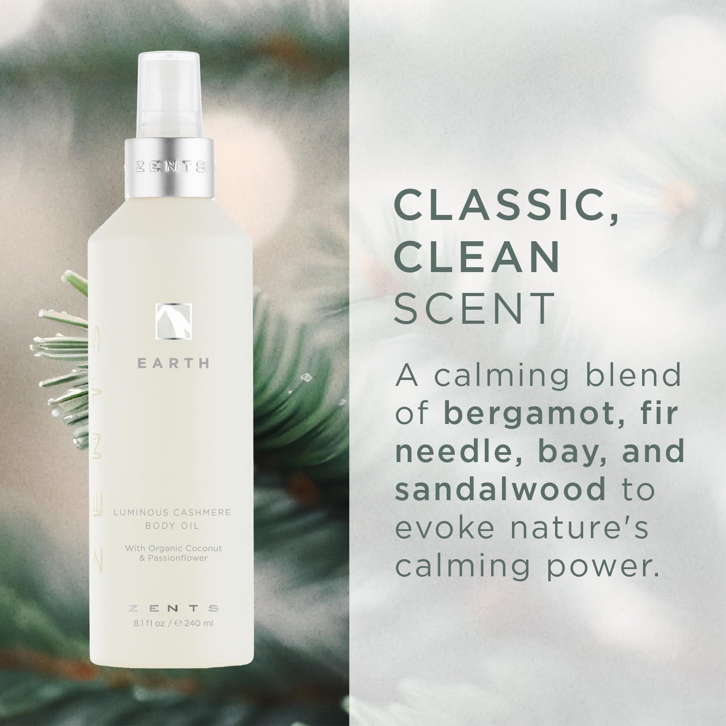 Zents Luminous Cashmere Body Oil (Earth Fragrance) | Moisturizing Oil with Vitamin E & Organic Coconut