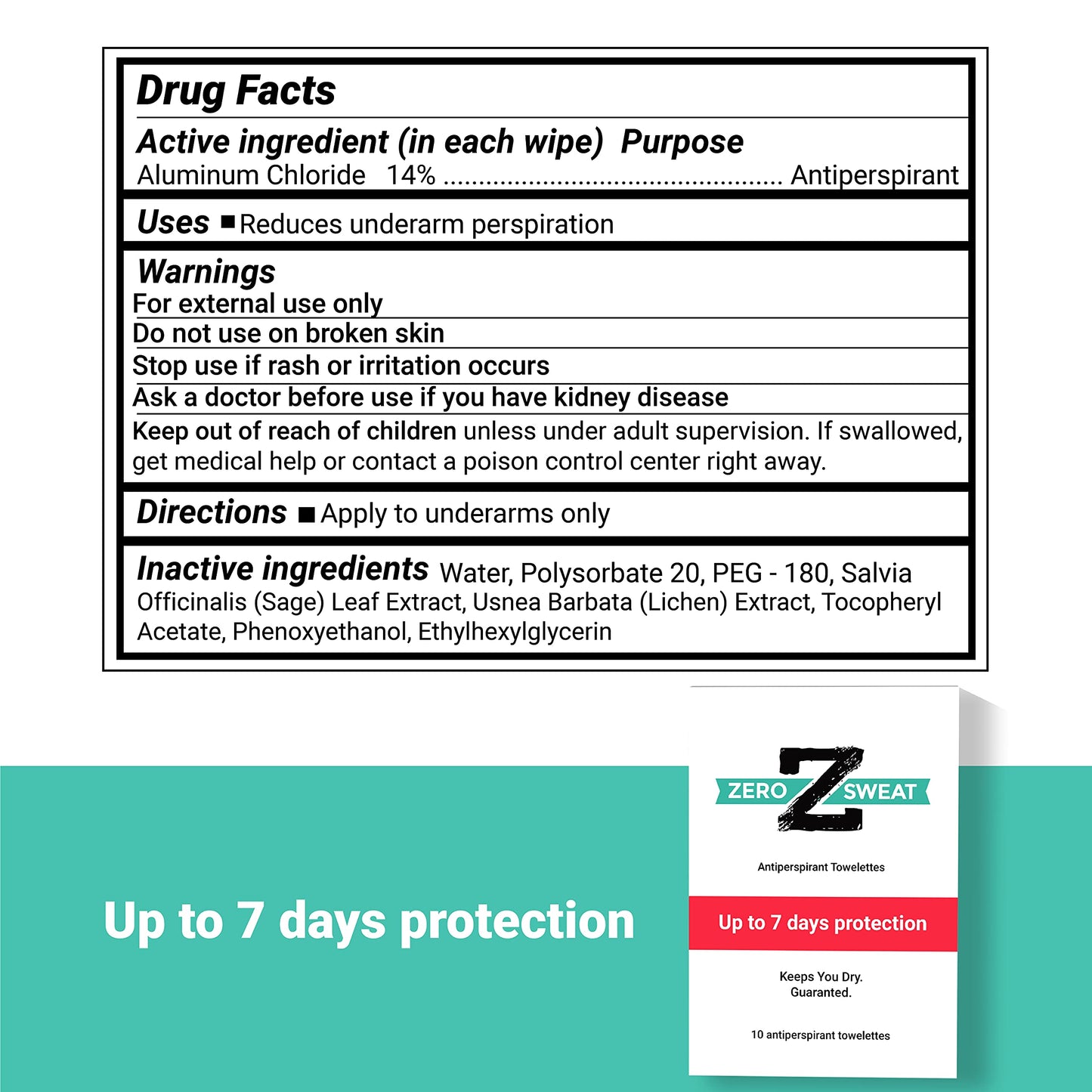 ZeroSweat Antiperspirant Wipes Deodorant | Clinical Strength Protection, 10 Wipes (New & Improved)