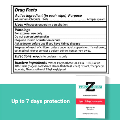 ZeroSweat Antiperspirant Wipes Deodorant | Clinical Strength Protection, 10 Wipes (New & Improved)