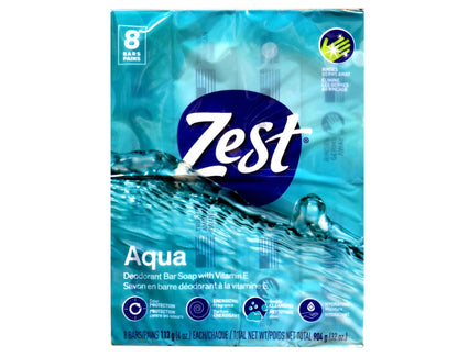Zest Aqua Pure Cleansing Bar Soap — 20% More Moisture, Vitamin E, 8 Bars (Pack of 2)