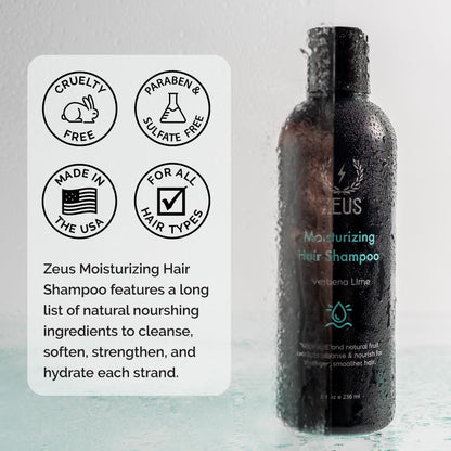 ZEUS Advanced Moisturizing Shampoo for Men — Vitamin E, Argan Oil, Tea Tree | Made in USA | 8 oz