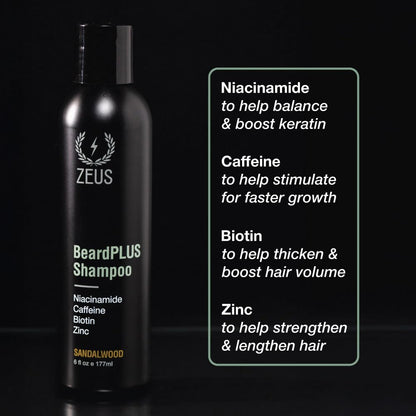 ZEUS BeardPLUS Shampoo for Men – Enhanced Beard Growth, Hydration & Strength | Made in USA (6 oz)