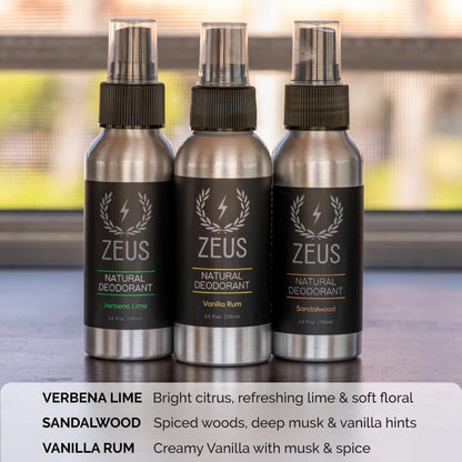 ZEUS Natural Sandalwood Deodorant Spray for Men – Aluminum-Free, Vegan, Made in USA
