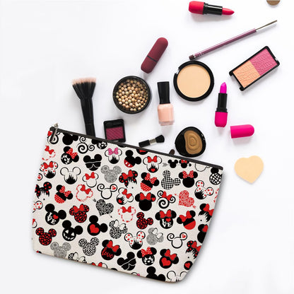 ZHAMEN 2-Pack Cute Mouse Print Makeup Bags – Linen Cosmetic Bags for Women