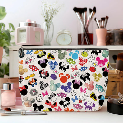 ZHAMEN 2-Pack Cute Mouse Print Makeup Bags – Linen Cosmetic Bags for Women