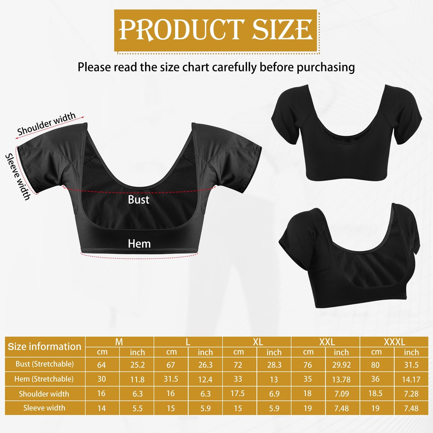 Zhanmai 3 Pcs Underarm Sweat Pads – Sweat-Proof Armpit Vest Inserts for Women (White, Dark Gray, Black)
