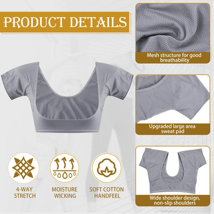 Zhanmai 3 Pcs Underarm Sweat Pads – Sweat-Proof Armpit Vest Inserts for Women (White, Dark Gray, Black)