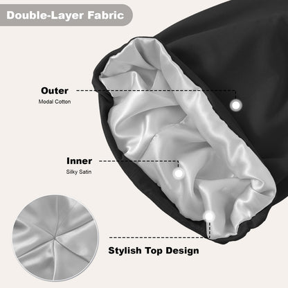 ZHENSILK 4-Piece Silk Satin-Lined Sleep Cap Bonnets – Adjustable Hair Wraps for All Hair Types