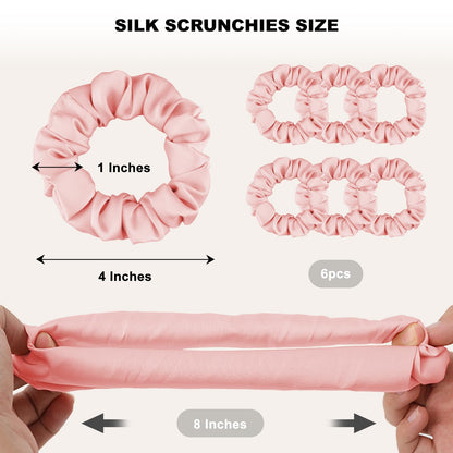 ZHENSILK 6-Pcs Silk Satin Scrunchies for Hair – Gentle, Secure Hair Ties for Women