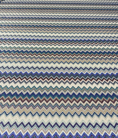 Zigzag Knit Blue Tones Striped Lurex Fabric by the Metre