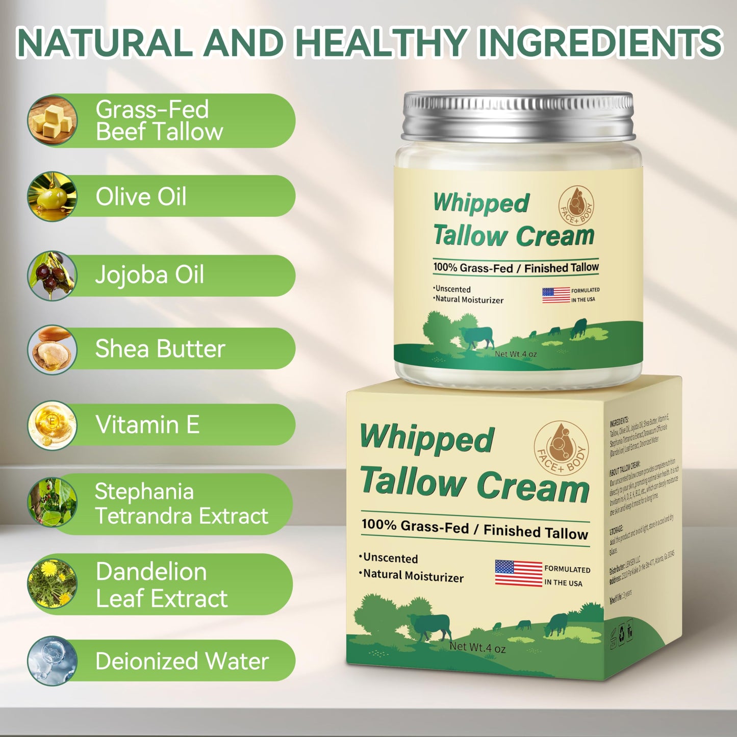 ZIIDII Beef Tallow Moisturizer – Organic Grass-Fed, Unscented Face & Body Balm, 4oz