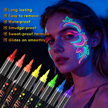 Zijimyyl Glow in the Dark Body Paint Kit — Neon UV Face Markers, 8 Colors, Washable