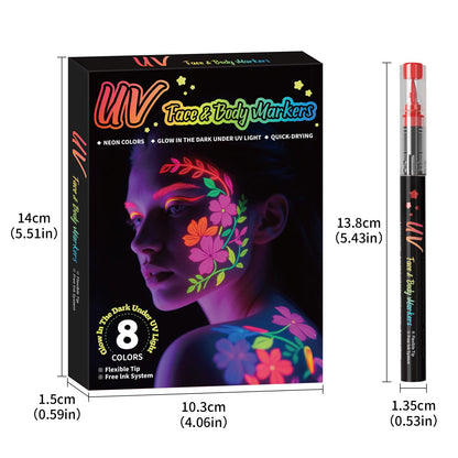 Zijimyyl Glow in the Dark Body Paint Kit — Neon UV Face Markers, 8 Colors, Washable
