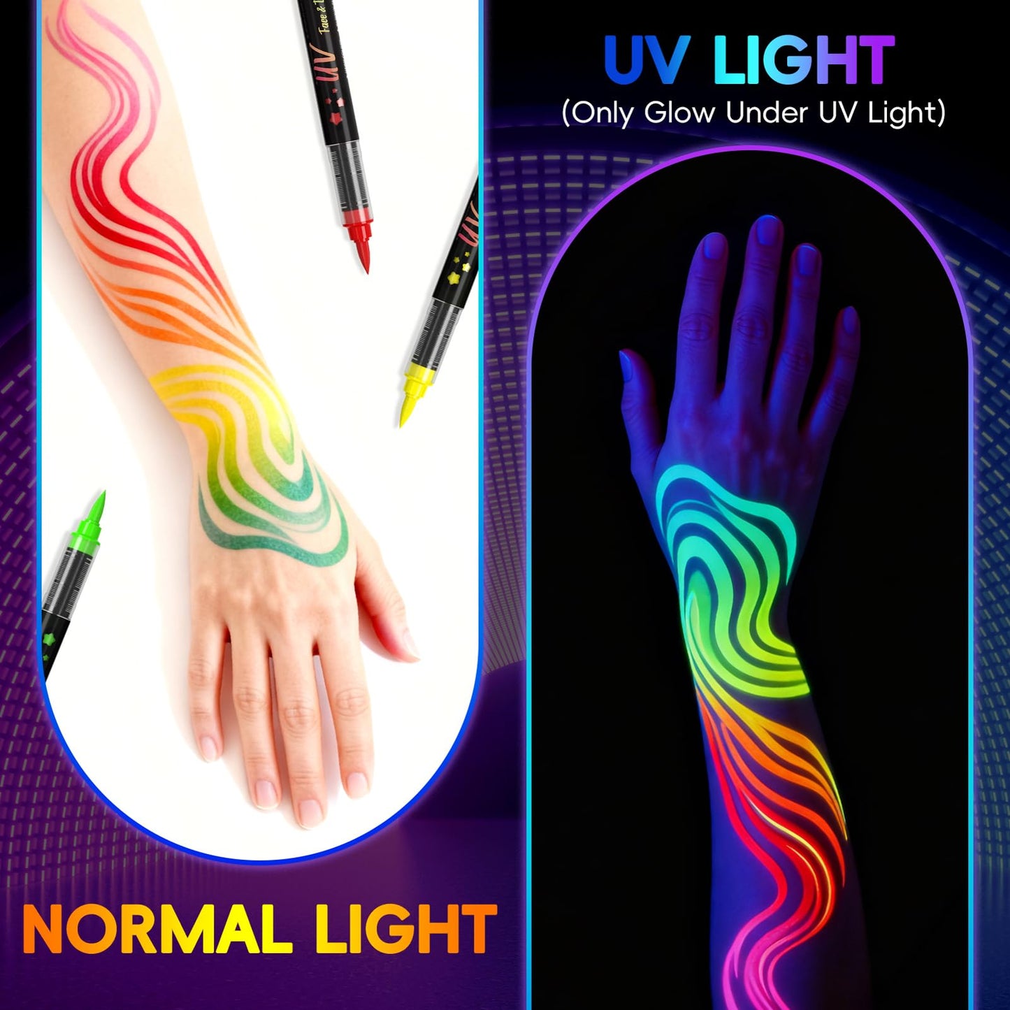 Zijimyyl Glow in the Dark Body Paint Kit — Neon UV Face Markers, 8 Colors, Washable