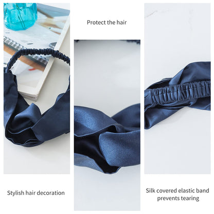 ZIMASILK 100% Mulberry Silk Headband – Non-Slip Turban, Navy Blue