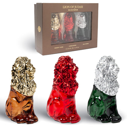 Zion’s Lion of Judah: LION OF JUDAH Travel Size Cologne Set for Men – 3x 15ml EDP in Lion-Shaped Bottle