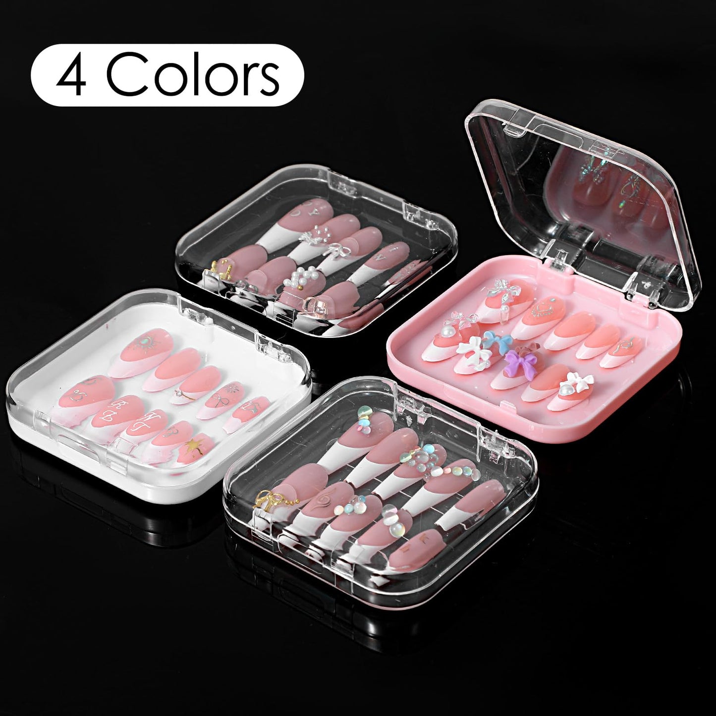 Zisiueel 24pcs Nails Packaging Boxes with Double-Sided Adhesive Tape – Acrylic Display Storage in 4 Colors
