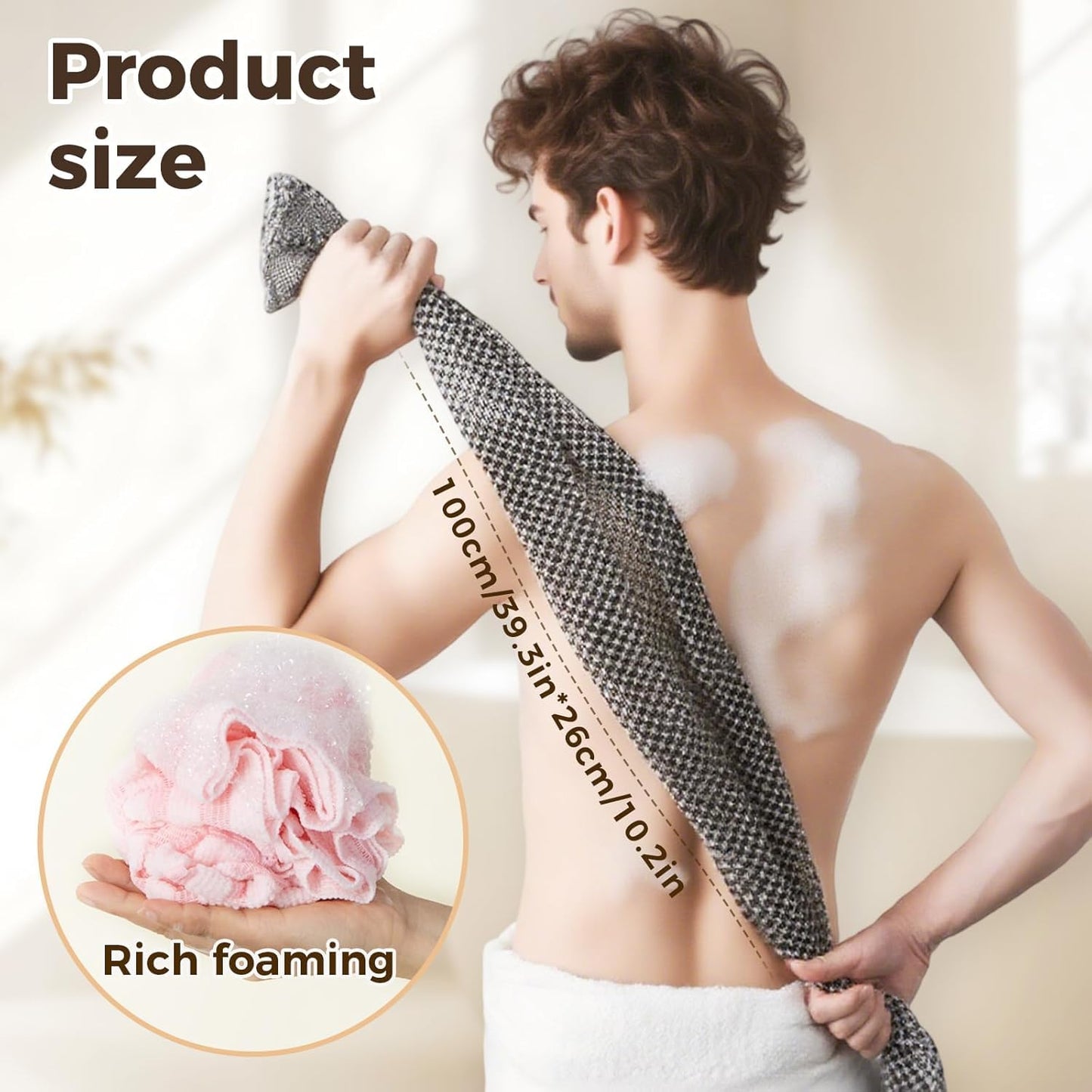 ZIVWAGX Exfoliating Shower Towel – 2-in-1 Body & Face Scrub, Dual-Sided, Black
