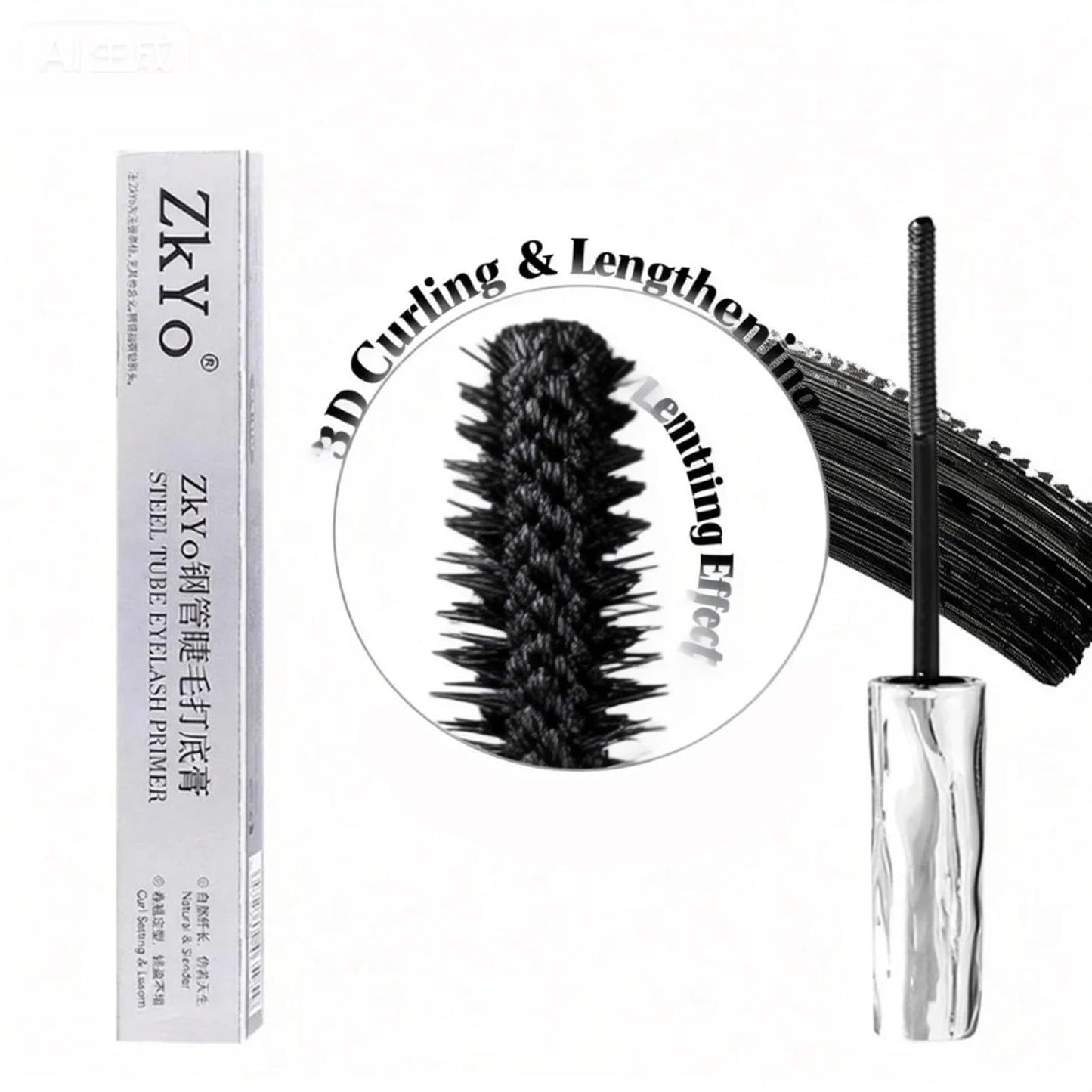 zkyo Steel Tube Eyelash Primer + Tubing Mascara — Waterproof, 3D Curl, No Flaking (0.12oz/3.5g)