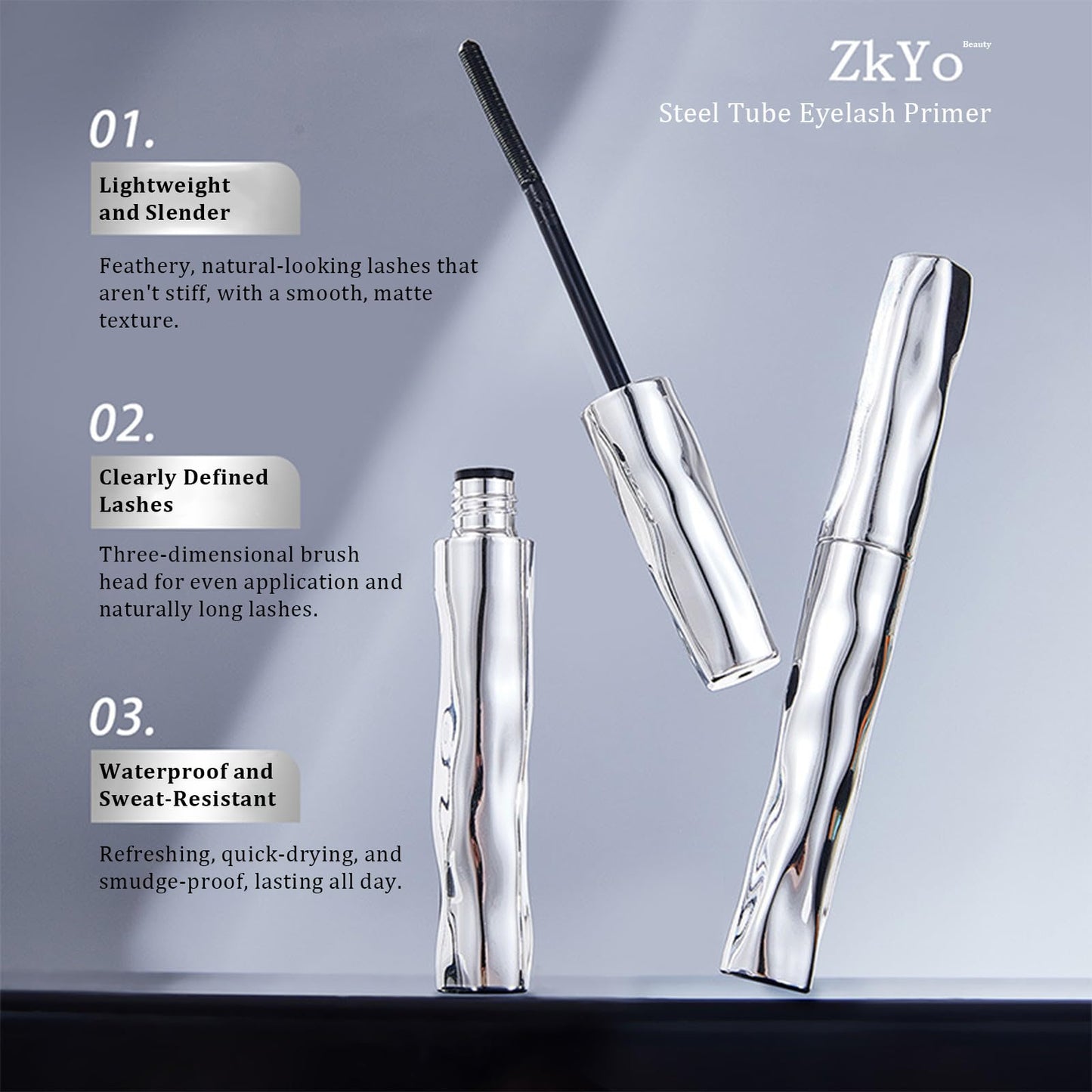 ZkYo Steel Tube Eyelash Primer – Waterproof Base Coat for Voluminous, Long-Lasting Lashes