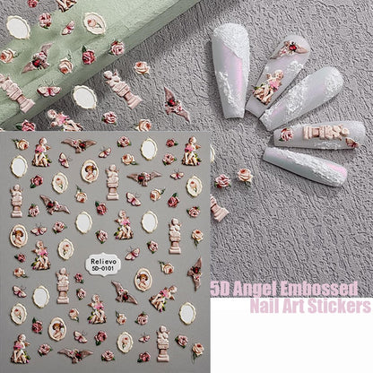 Zoance Embossed Angel Nail Stickers – 5D Stereoscopic Nail Art Decals