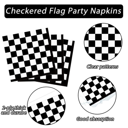 ZOIIWA 100 Pack Black & White Checkered Flag Napkins | Race Car Party Supplies
